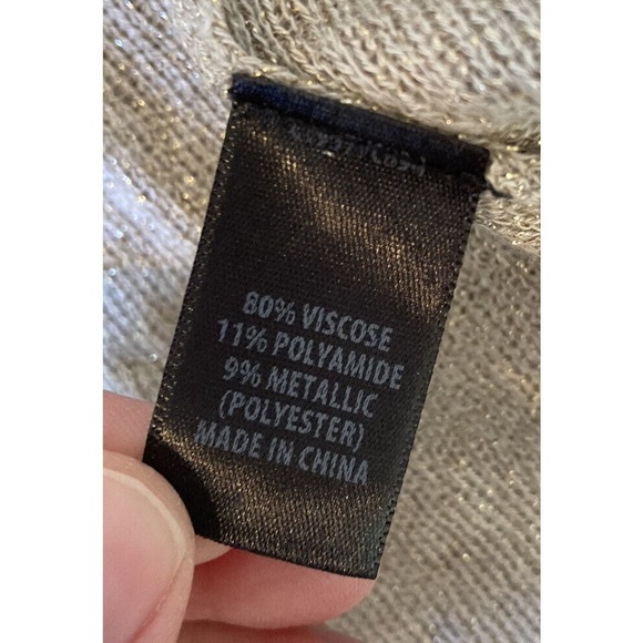 St. John Cardigan Sweater Size Medium Women’s Beige Metallic Open Front - Picture 4 of 8